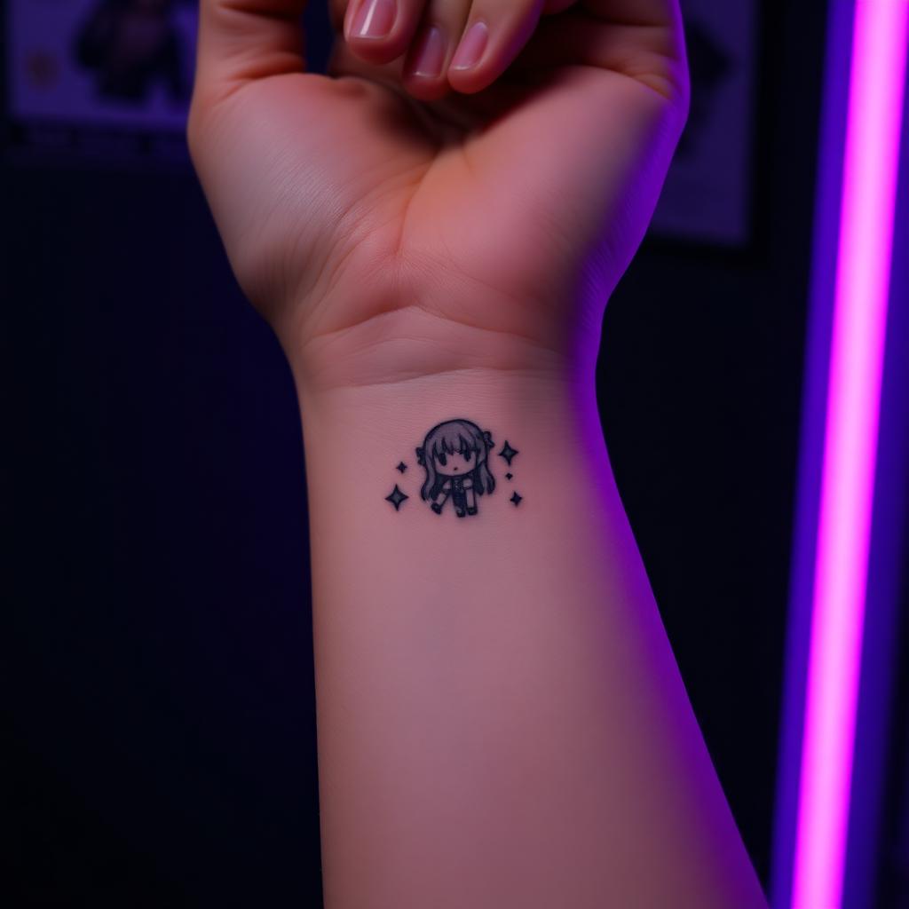 Fine line magical girl wrist tattoo