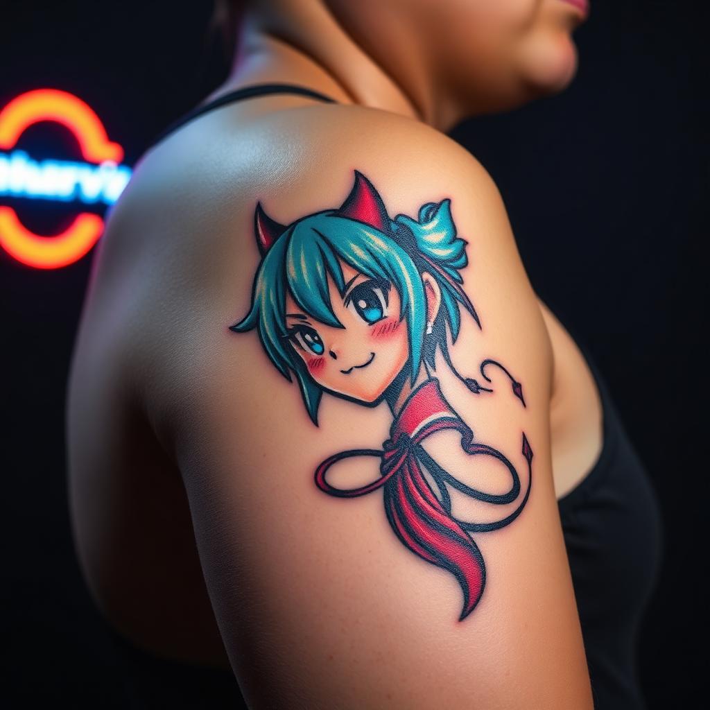 Anime portrait shoulder tattoo